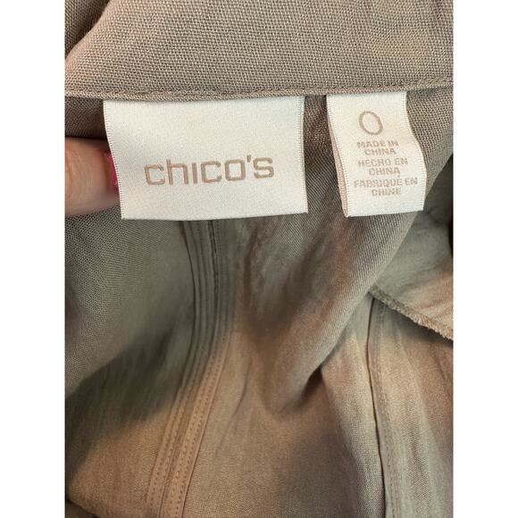 Chicos Beige Open Front Lace Panels Tabbed Sleeves Blazer size 0 - small - Picture 3 of 9